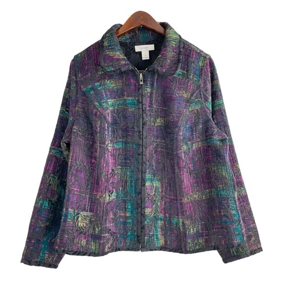 CJ Banks Purple Brocade Embroidered REVERSIBLE Full Zip Jacket Womens Size 14W - Picture 1 of 8